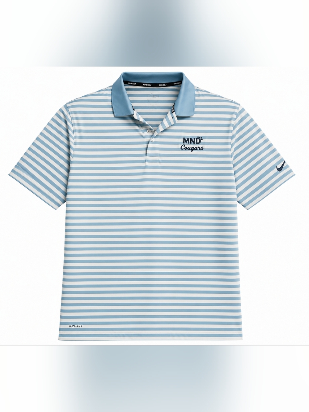 Nike Golf Dri-FIT Polo Mens XL Blue White Striped MND Cougars Embroidered
